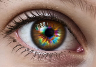 AI generated image of human eye with mulit-color effect on pupil