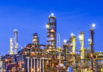 Oil refinery at dusk