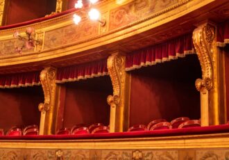 Chairs and balconies inside large symphony theater